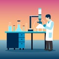 Laboratory worker making tests, vector